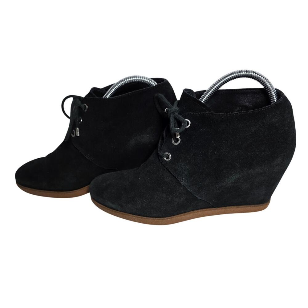 Cole Haan Black Suede Wedge Booties Womens 9 Lace Up Ankle Boots Comfort Office